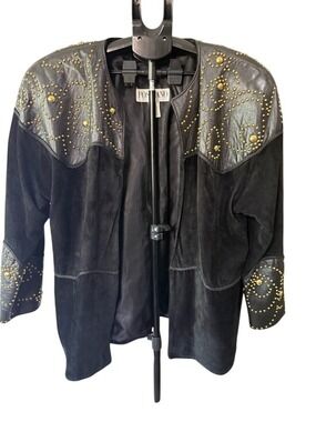 Vintage Late 80’s Positano Pelle Studded Black Leather / Suede Jacket